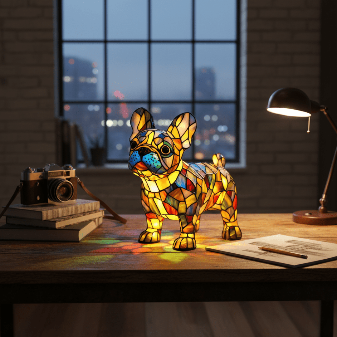 Lámpara vitral Bulldog Francés Radiante decoración hogar Glow - Madrid.com