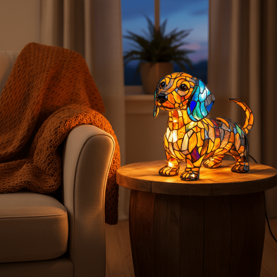 Lámpara vitral Perro Teckel Radianza decoración hogar Glow - Madrid.com