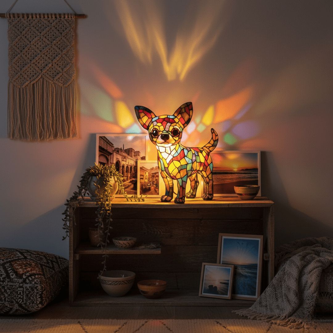 Lámpara vitral La vida con un Chihuahua decoración hogar Glow - Madrid.com