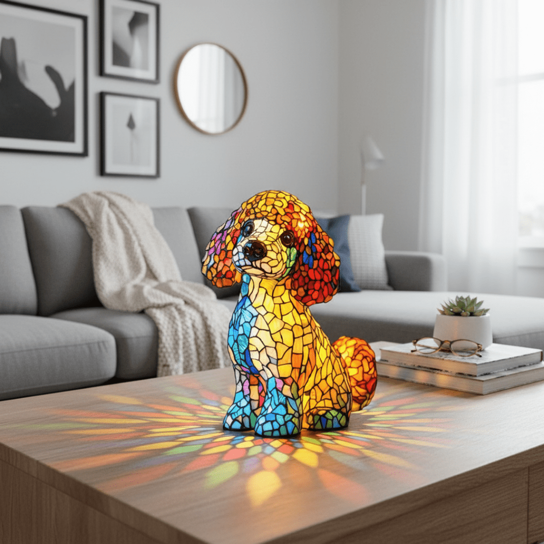 Lámpara vitral El Encanto Gracioso del Poodle decoración hogar Glow - Madrid.com
