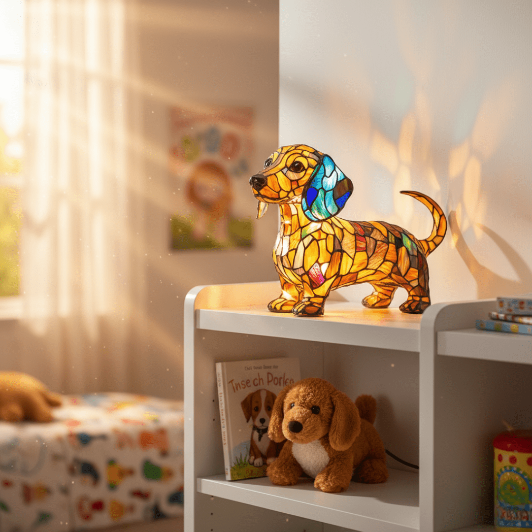 Lámpara vitral Perro Teckel Radianza decoración hogar Glow - Madrid.com