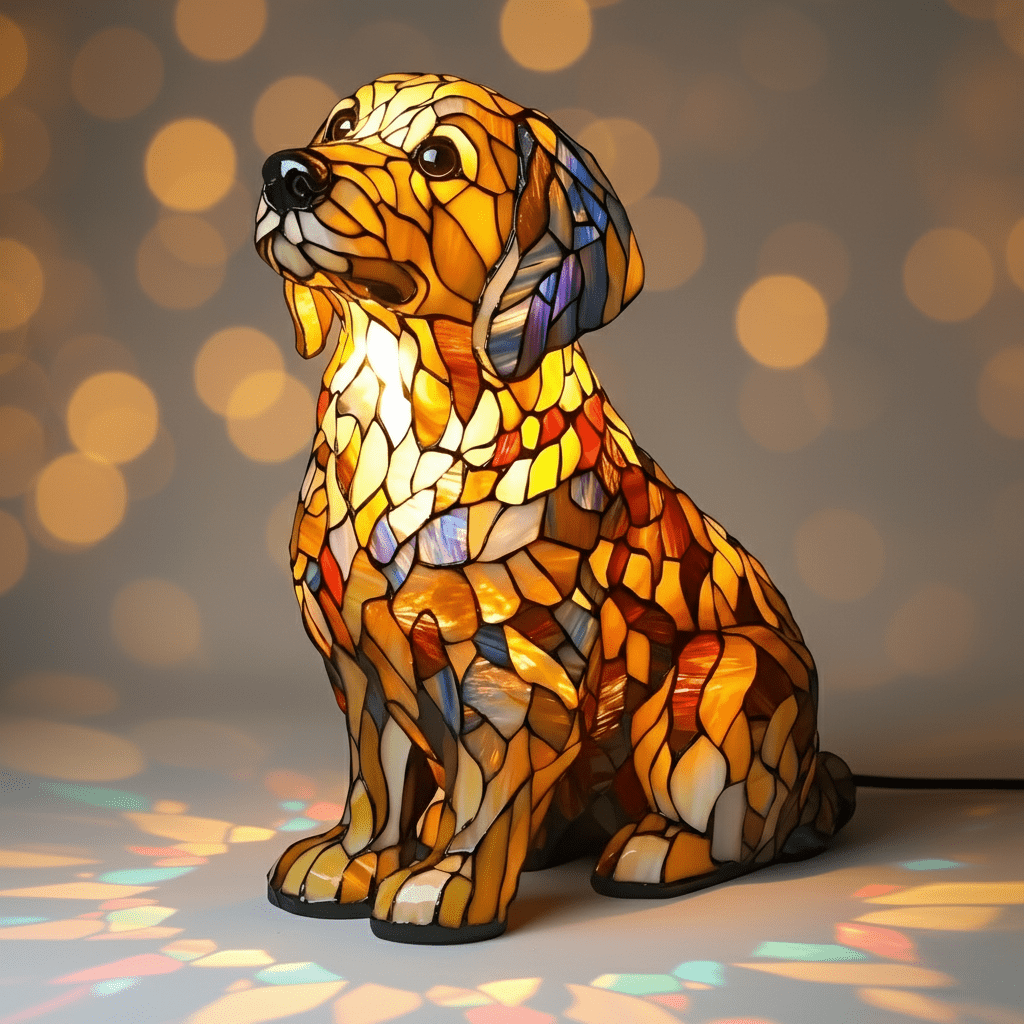 Lámpara vitral Figurita de Lily, el Golden Retriever Espiritual decoración hogar Glow - Madrid.com