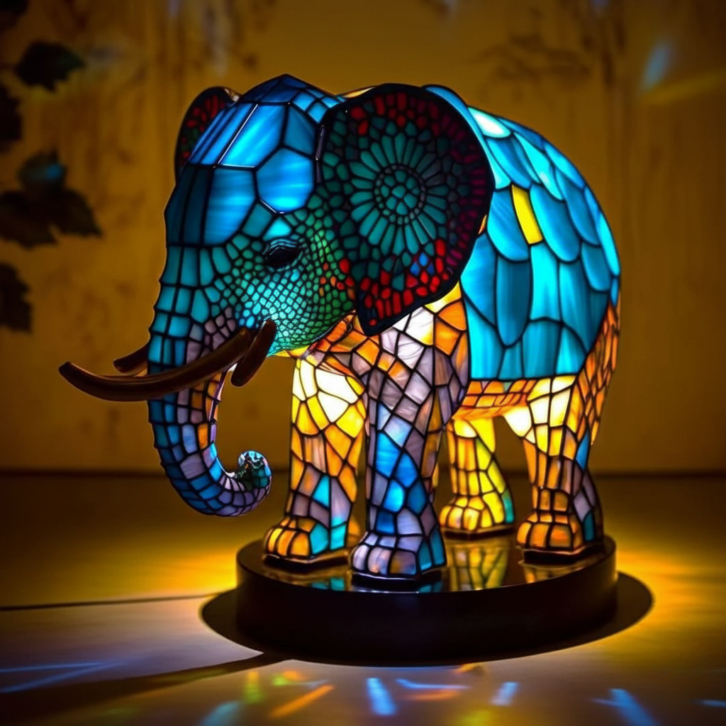 Lámpara vitral Noa Elefante Encantador decoración hogar Glow - Madrid.com