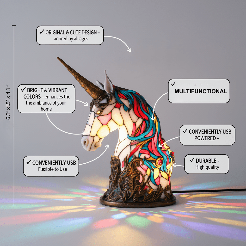 Lámpara vitral Unicornio Encantador Luna decoración hogar Glow - Madrid.com