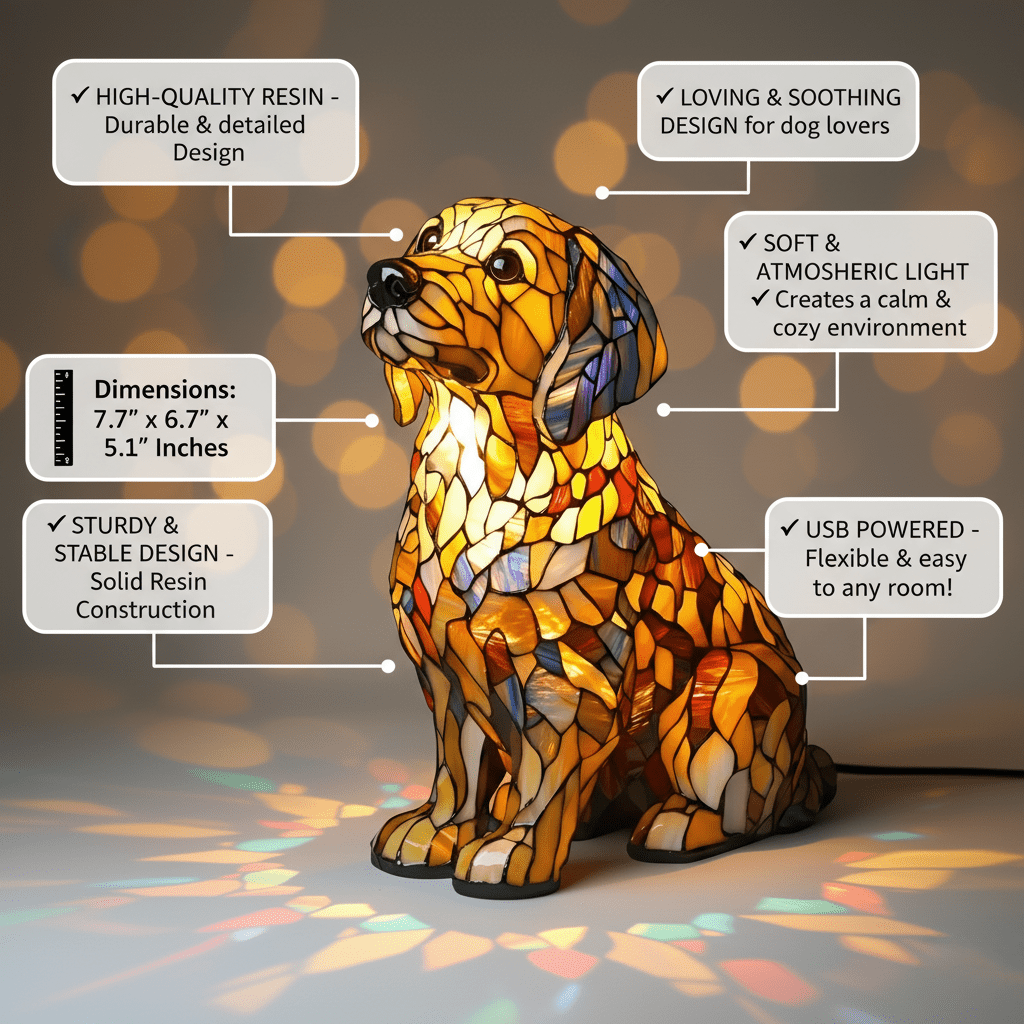 Lámpara vitral Figurita de Lily, el Golden Retriever Espiritual decoración hogar Glow - Madrid.com