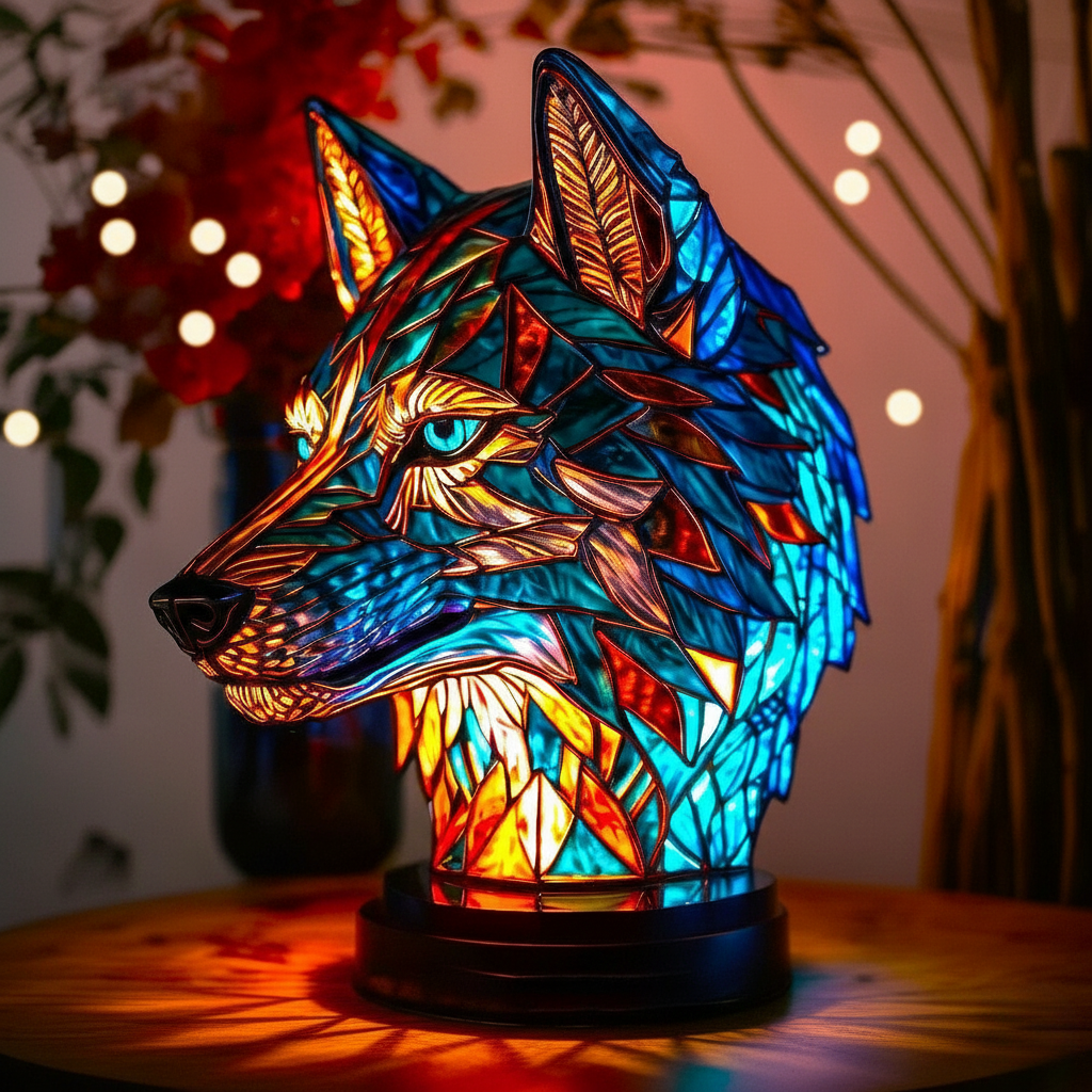 Lámpara vitral Lámpara Bo en Forma de Lobo decoración hogar Glow - Madrid.com