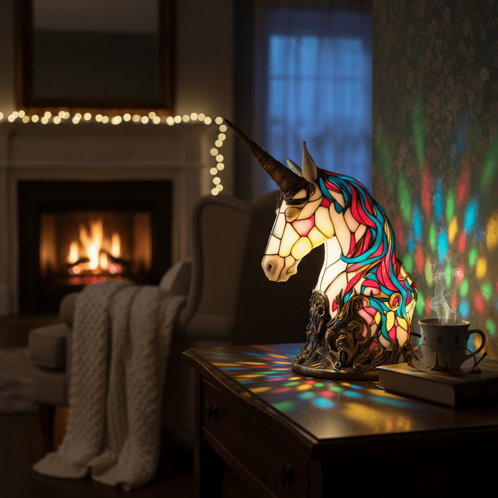 Lámpara vitral Unicornio Encantador Luna decoración hogar Glow - Madrid.com