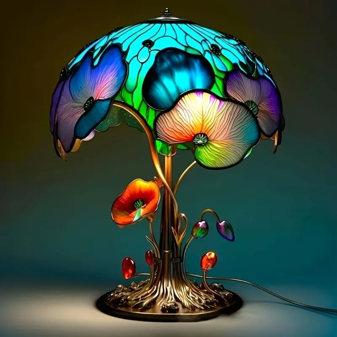 Lámpara vitral Lámpara Floral de Hongo Bohemio Chic decoración hogar Glow - Madrid.com