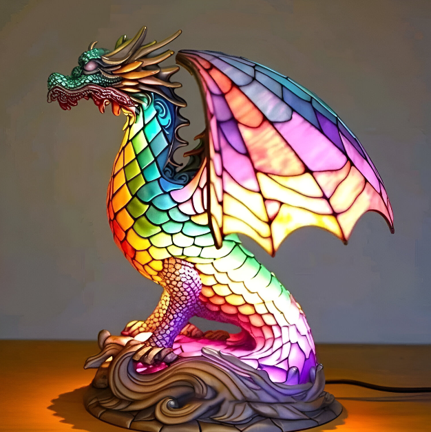 Lámpara vitral Dragón Encantado Wammes decoración hogar Glow - Madrid.com