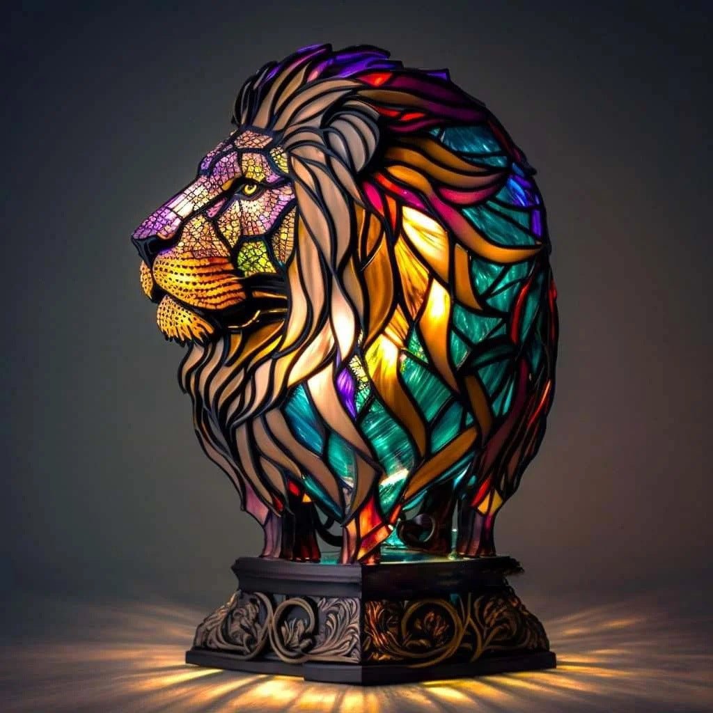 Lámpara vitral León Encantado Mufasa decoración hogar Glow - Madrid.com