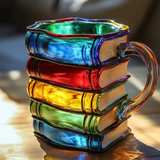 Taza Artesanal Colorida con Tema de Libros